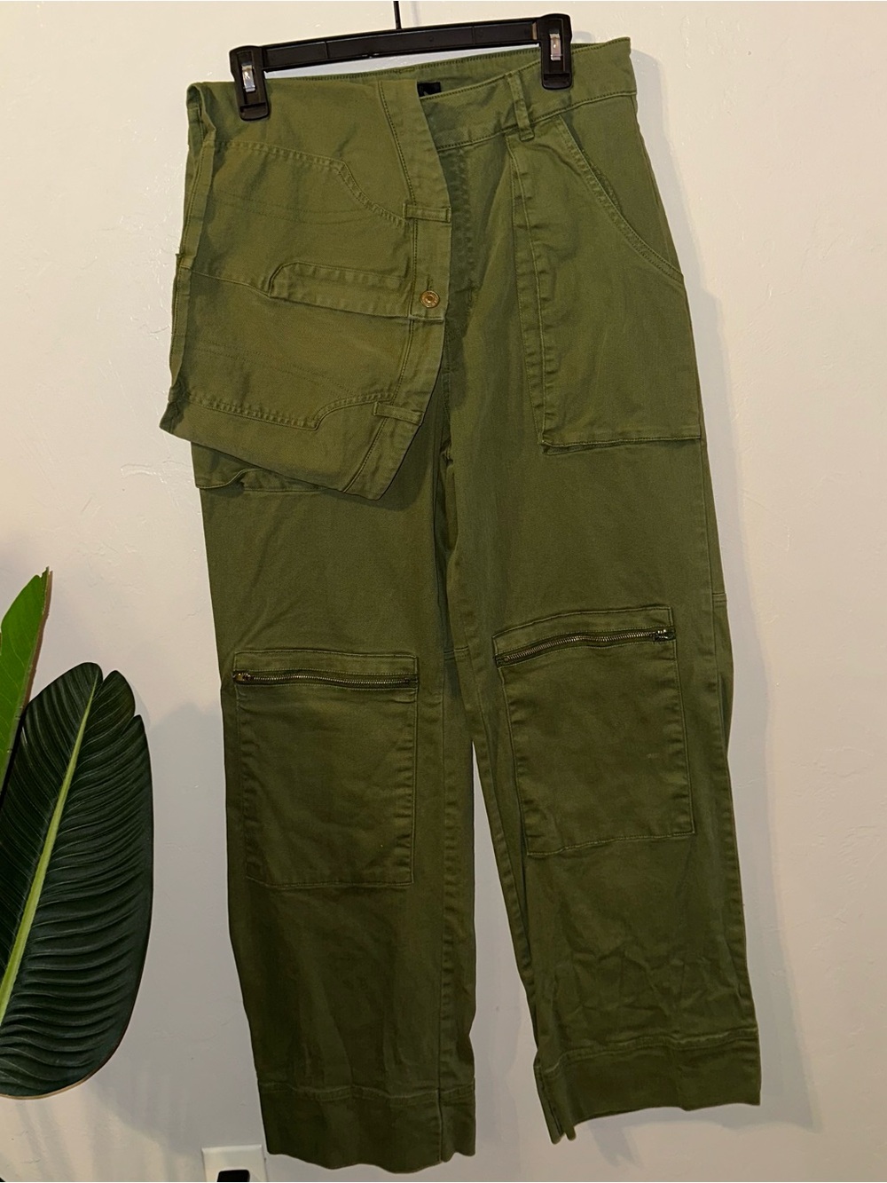 Two Piece Set Olive Green Womens Tube Top with Utility Cargo Pants